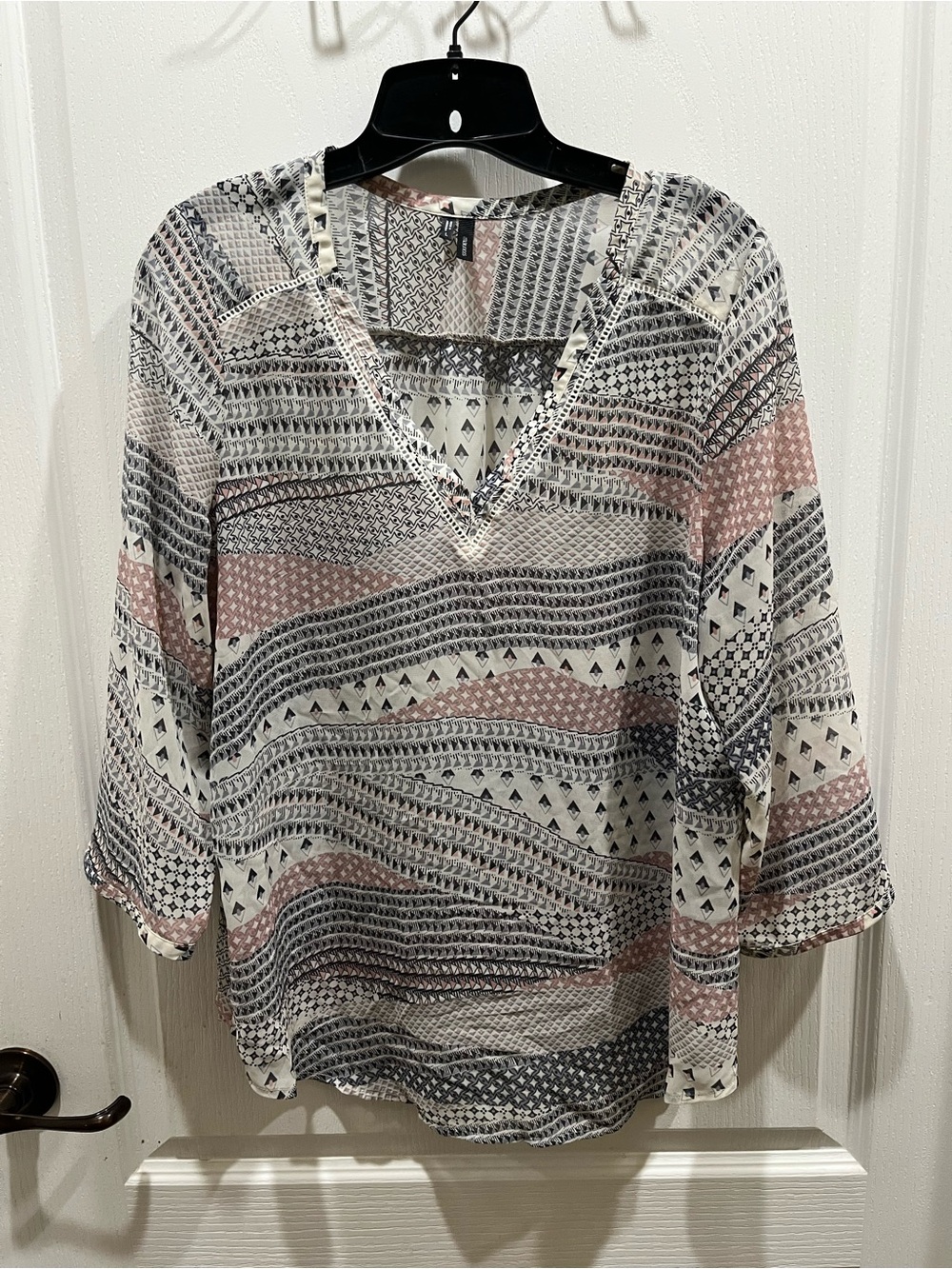 Maurices Blush and Black Patterned V-Neck Tunic